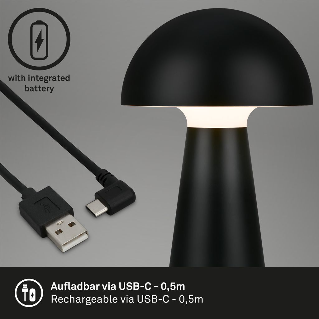 LED Akku-Tischleuchte Tischlampe für innen außen Garten USB IP44 schwarz Pilz 5