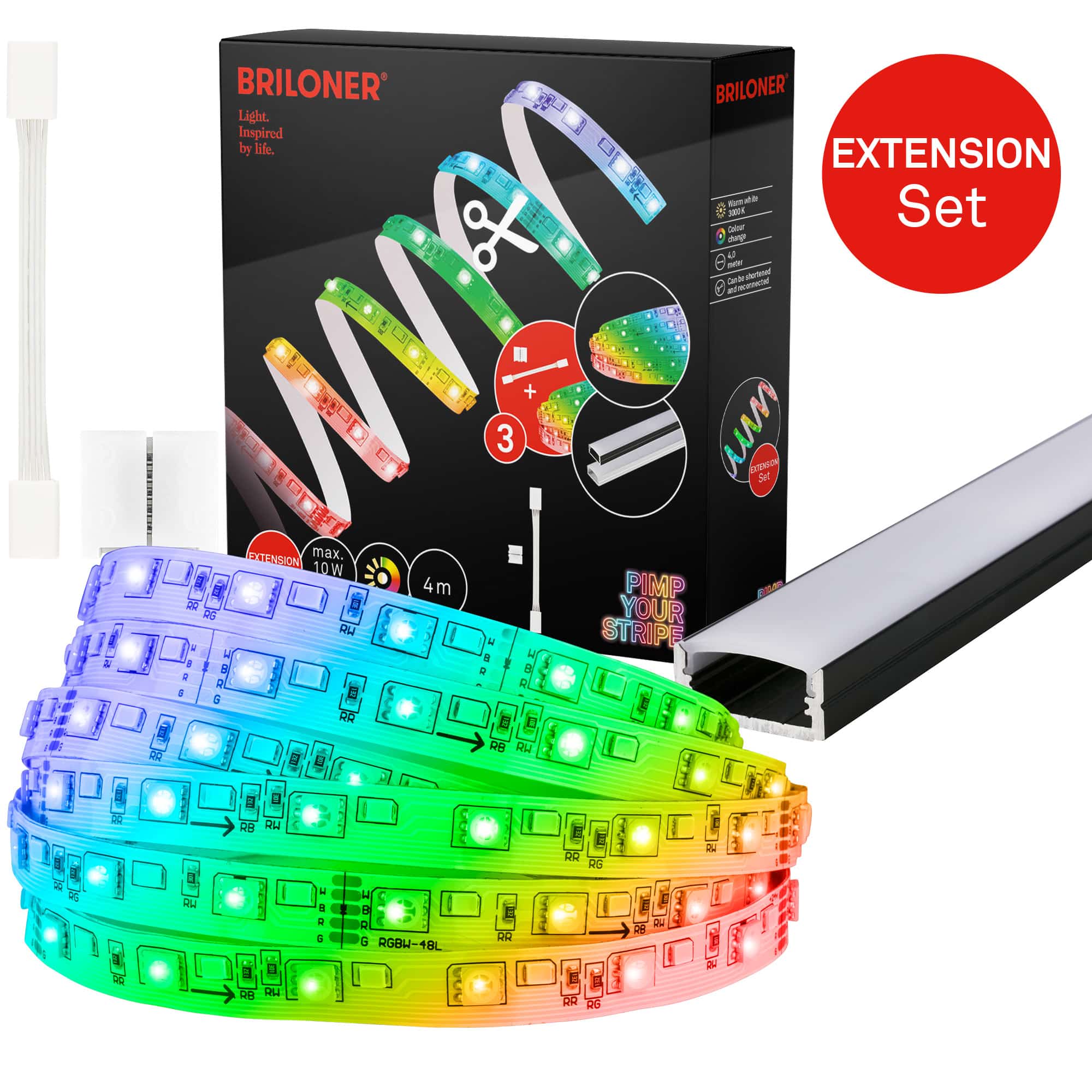 Pimp Your Stripe Erweiterungsset LED Strip 4m, RGB+W, Farbprogramme