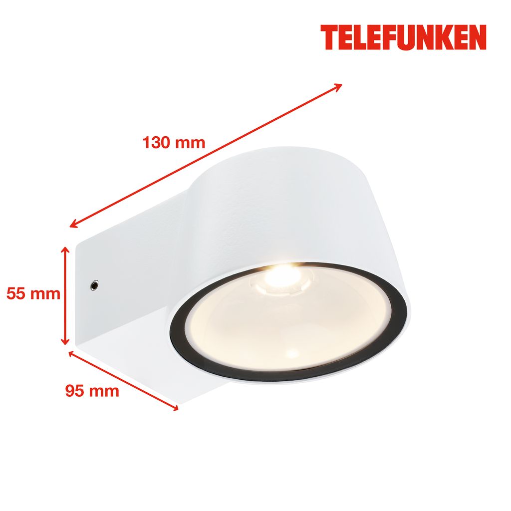 Telefunken LED Wandlampe Aussen, IP54 Spritzwasser- und Staubschutz, On/Off, Alu-Weiß
