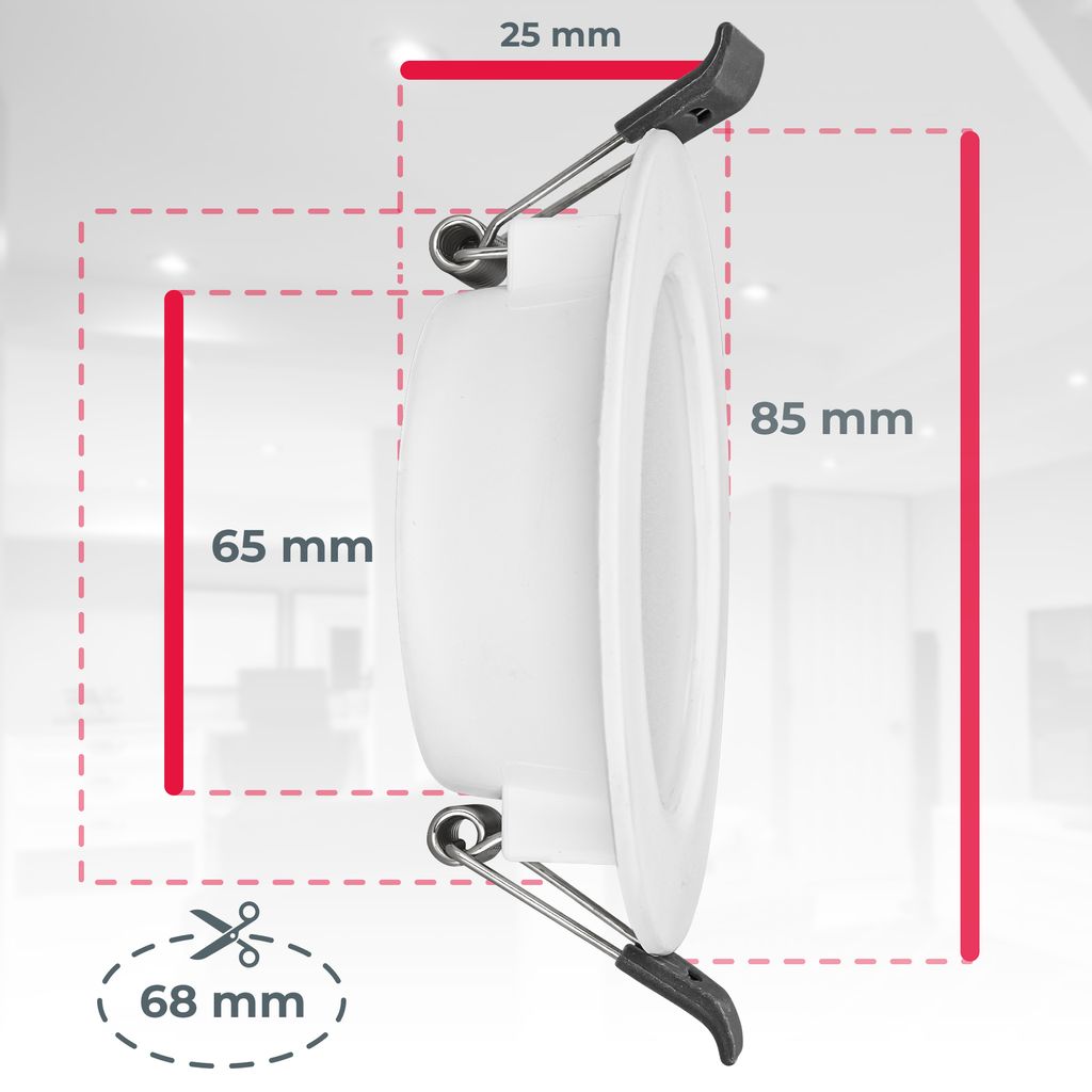 B.K.Licht - Set of 6 LED rescessed spotlights 230V, LED spotlight for bathroom splash water protection IP44, neutral white light, ceiling spotlights, LED spots, ceiling spots flat, 85x25mm (DxH), white