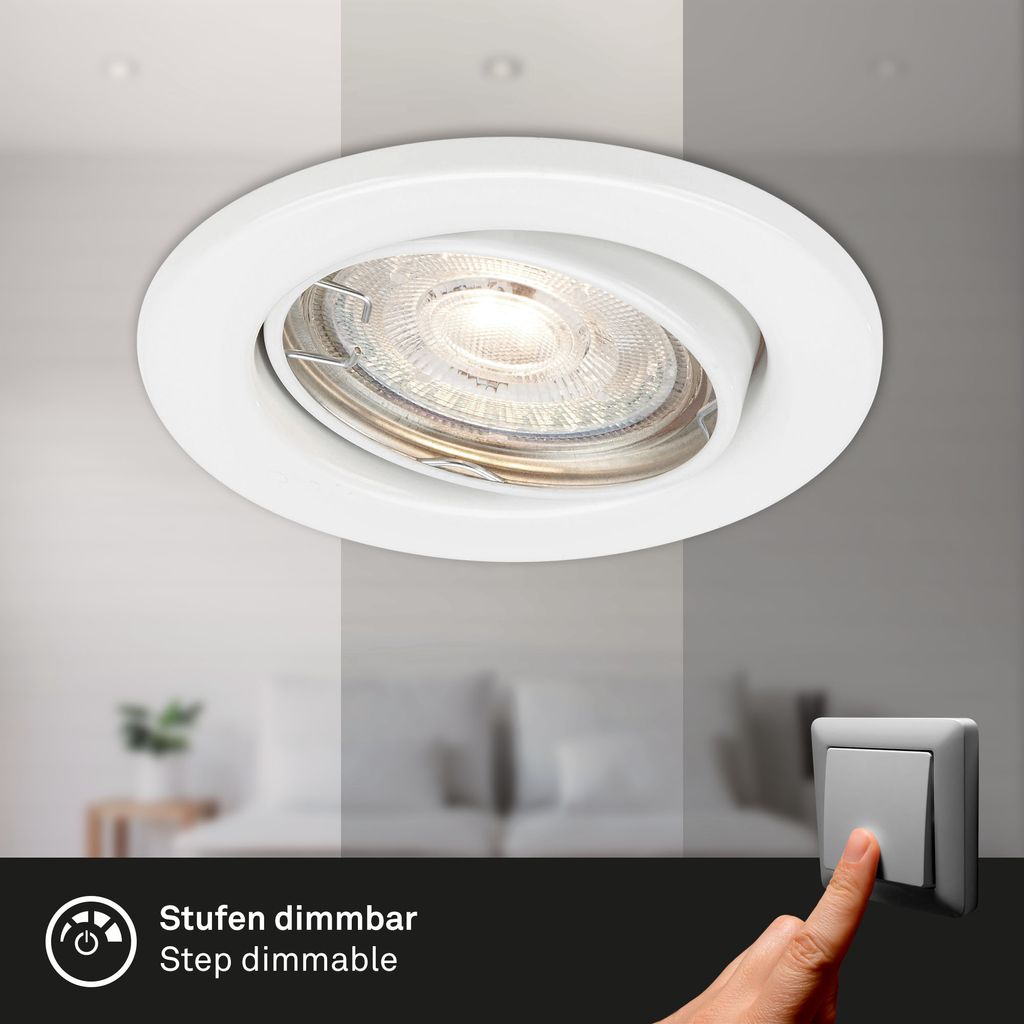 LED Einbauleuchte 3er Set dimmbar schwenkbar IP23 GU10 Ø8.8cm 5W Weiß Briloner 4