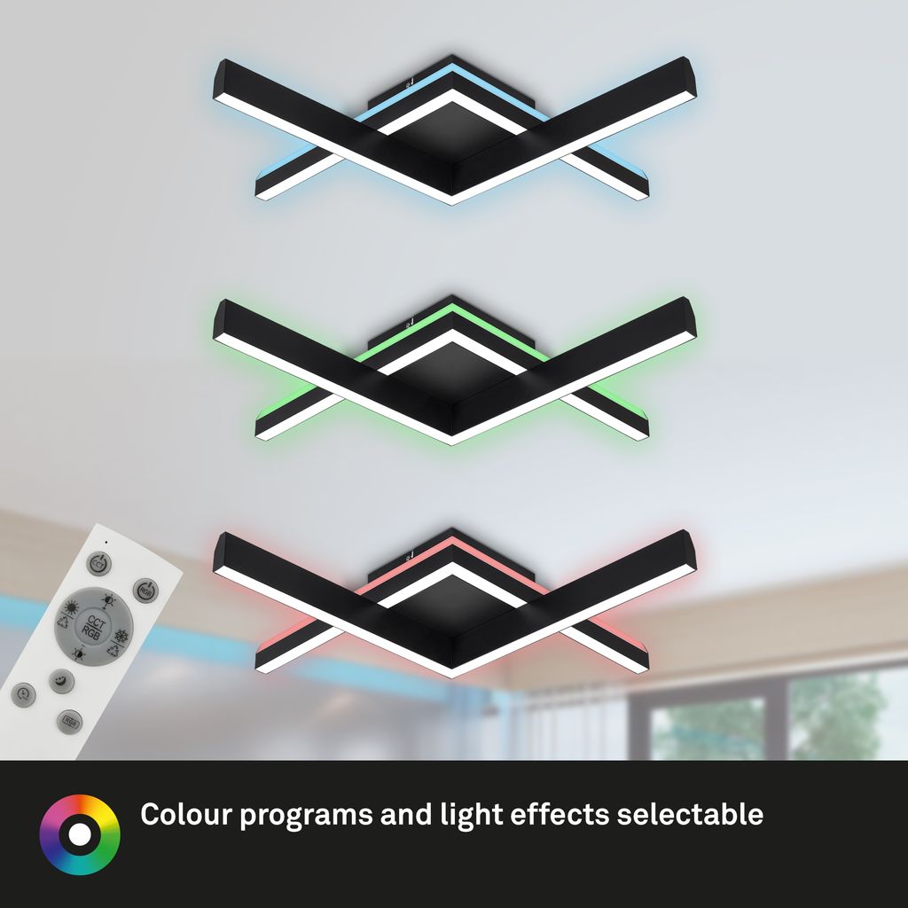 RGB CCT LED ceiling light, 64.5 cm, LED board, 20 W, 1800 lm, black
