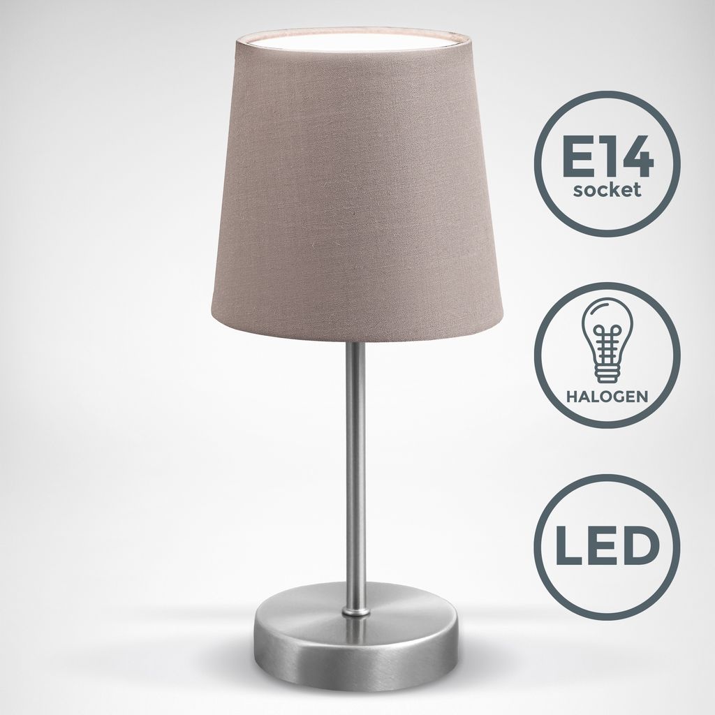 Nachttischlampe - mit Schalter, Stoff, max. 25W, E14 Fassung, taupe