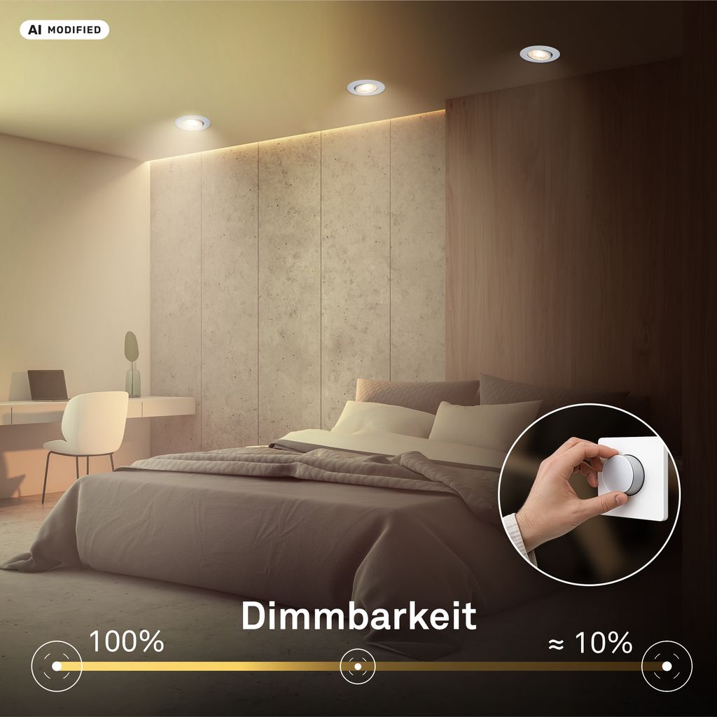 Show LED Einbaustrahler 68mm 3er Set - 230V, 4,9W, 480lm, LED, Dimmbar, Warmweiß, Chrom-matt