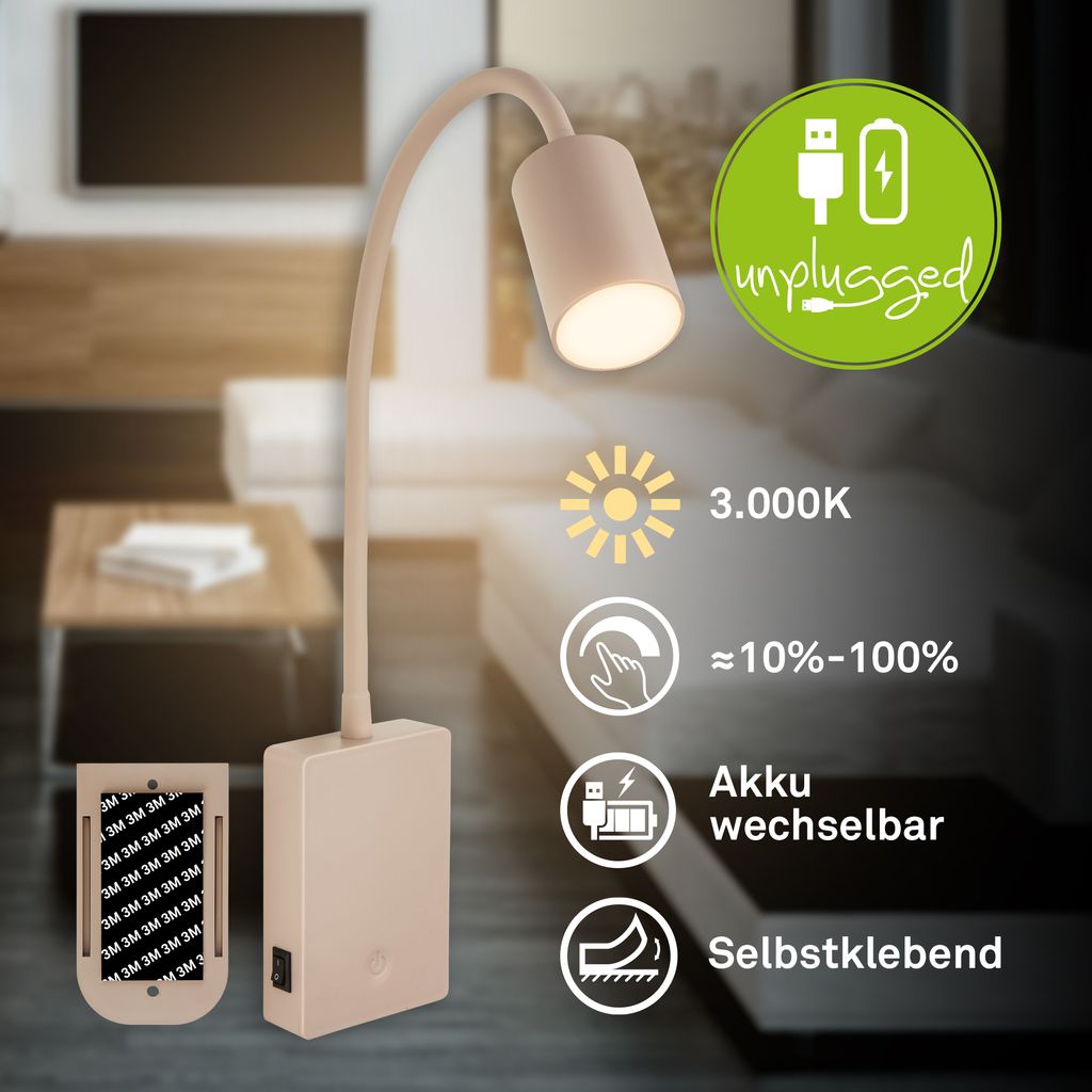 Smooth Leselampe - 2W, 150lm, Akku, LED, Dimmbar, Beige