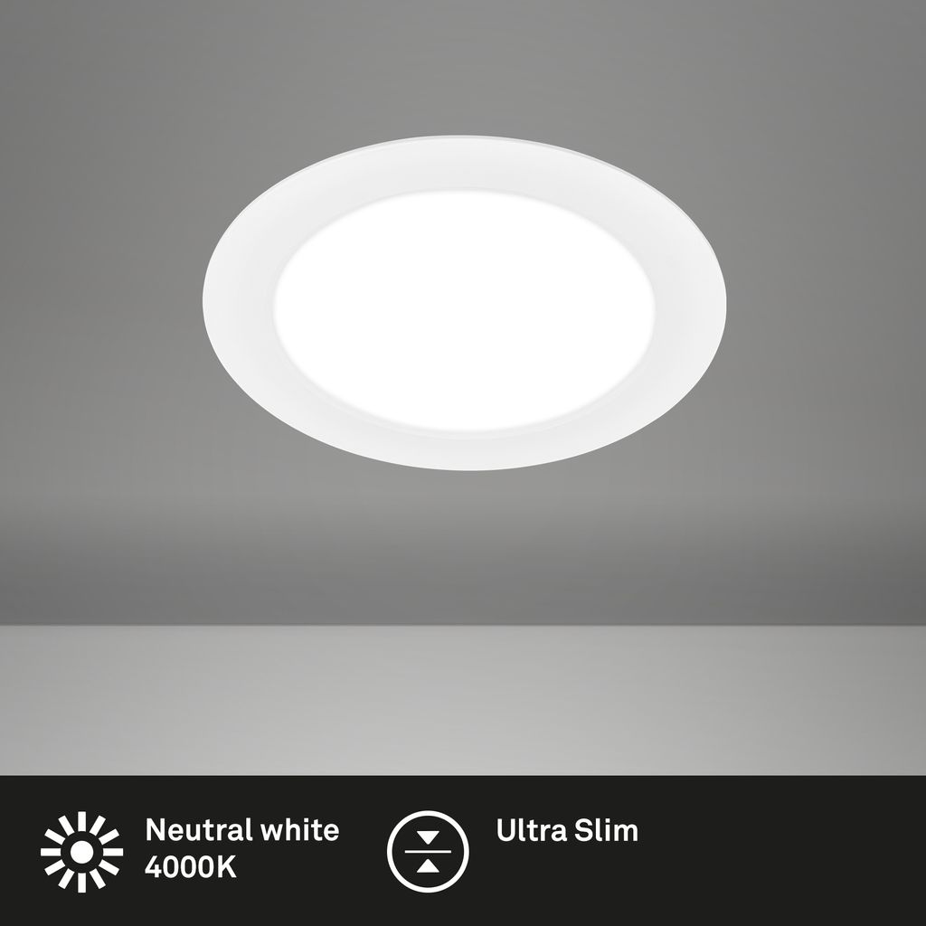 LED Einbaustrahler Ø220 mm, flach, 18W, 230V, 18W, Neutralweiß, Weiß