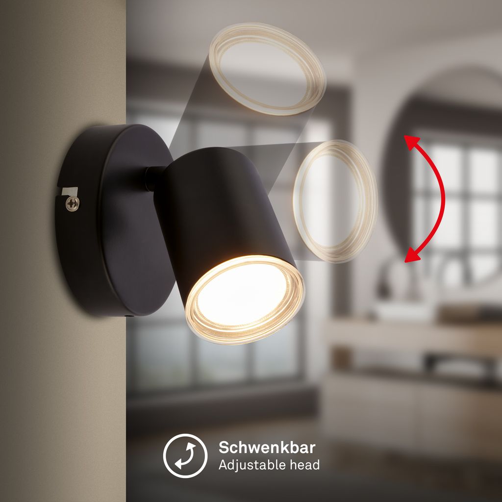 Nerida Wandlampe - GU10 Fassung, max. 9W, Schwenkbar, IP44, Schwarz