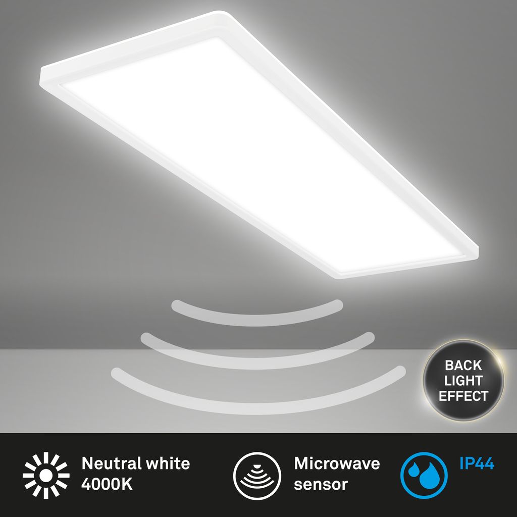 Ultraflache LED Deckenlampe mit Bewegungsmelder - IP44 LED Badlampe Badezimmerleuchte. Deckenpanel extra flach für Feuchträume. 58 x 20 x 3 cm (LxBxH) 1