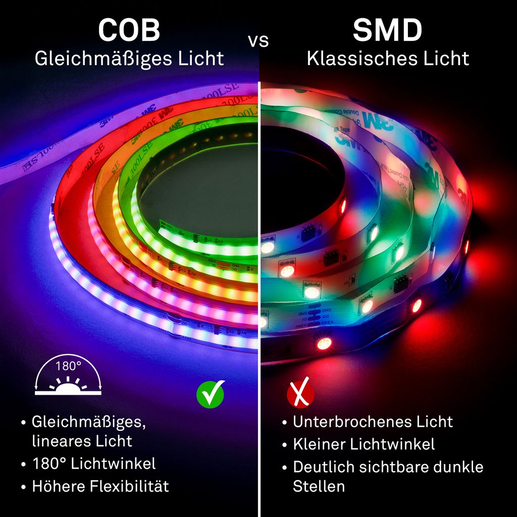 Briloner COB LED Strip 3m, Fernbedienung, RGB IC Farbmodi, Weiß