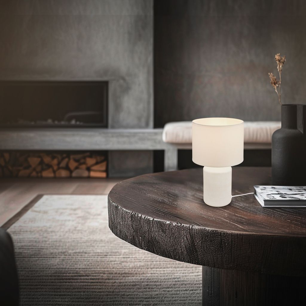 Briloner Ino Tischlampe. Stoffschirm. Kabelschalter. Keramikfuß. Weiß. Ø22 x 37.5 cm 5