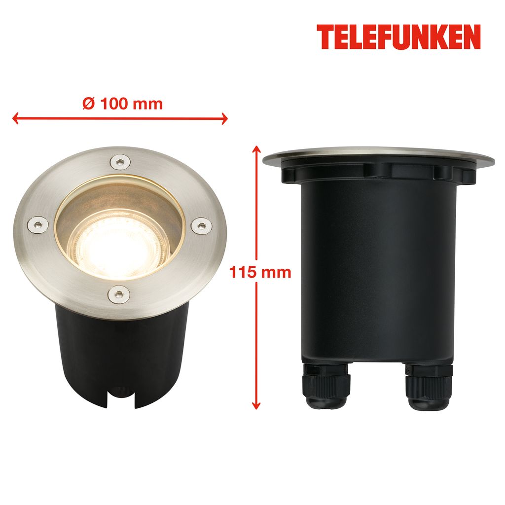 Telefunken Bodeneinbauleuchte Aussen, Wasserdicht IP67, gehärtetes Glas, GU10 Fassung, Rund