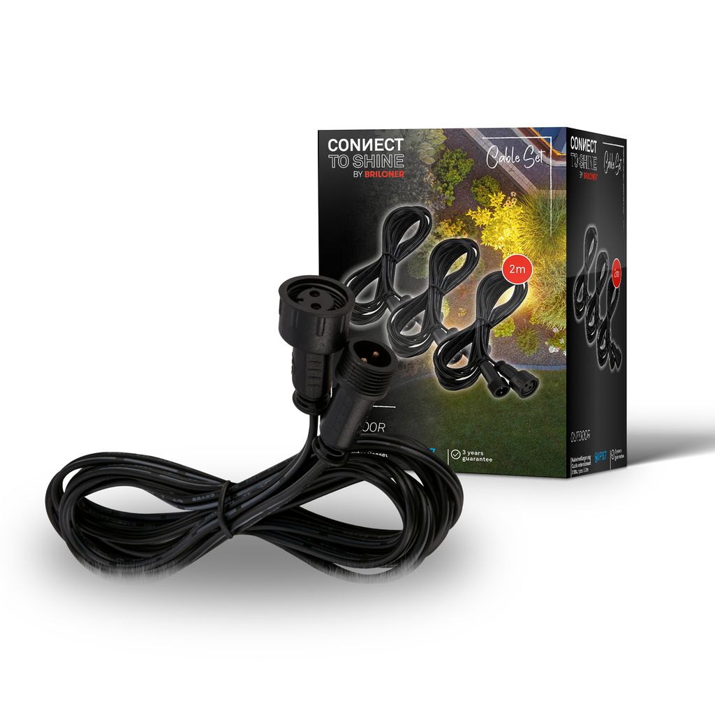 BRILONER Connect to Shine 3er Set Kabelverlängerungen. IP67 Wasserfest. je 2 meter. schwarz. 0.2 x 1.5 cm 0
