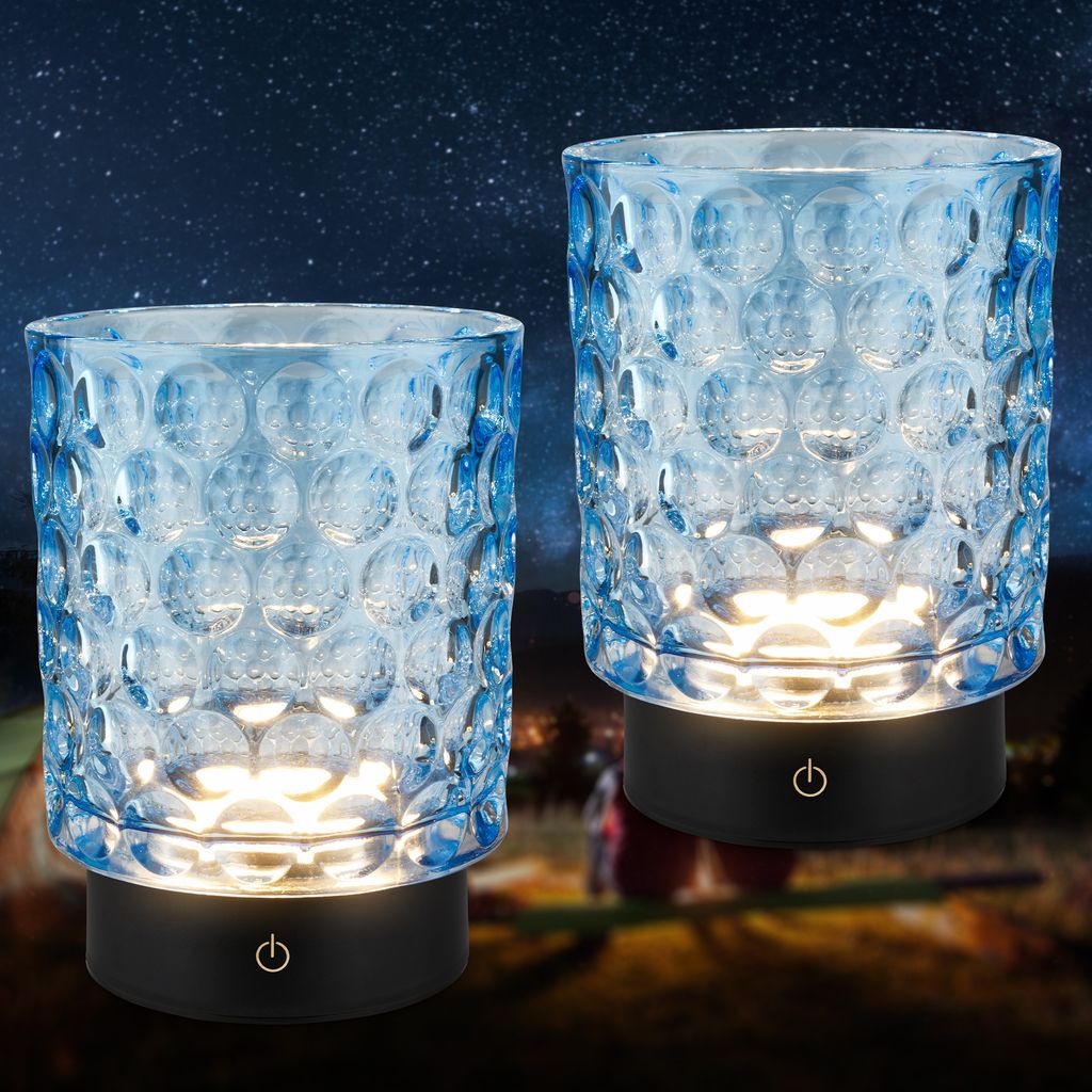 Sunora LED Tischlampe kabellos IP44, Dimmbar, Touch, 2er Set, Blau