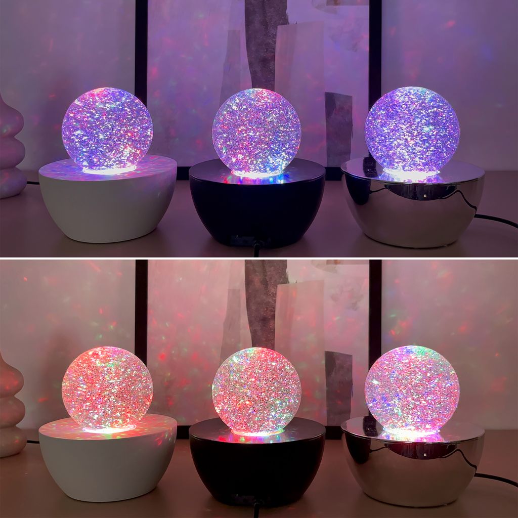 Glitter Tischlampe - 0,6W, RGB, Glitzerkugel, Altweiß