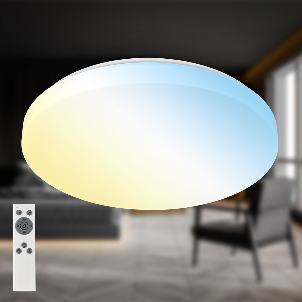 Rowno LED Deckenlampe, Dimmbar, CCT, Fernbedienung, Rund 49 cm, Weiß
