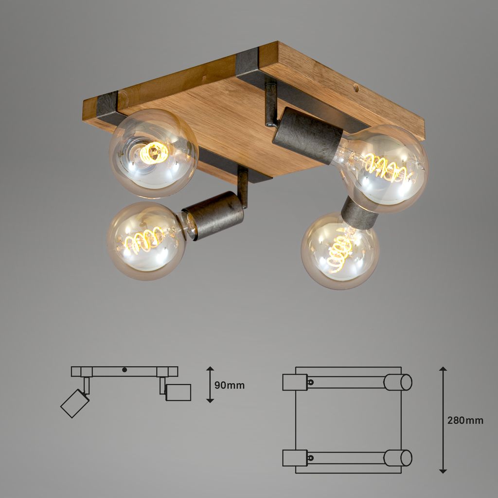 Spotleuchte dreh- und schwenkbar 4x E27 Metall-Holz Gunmetal Briloner 21