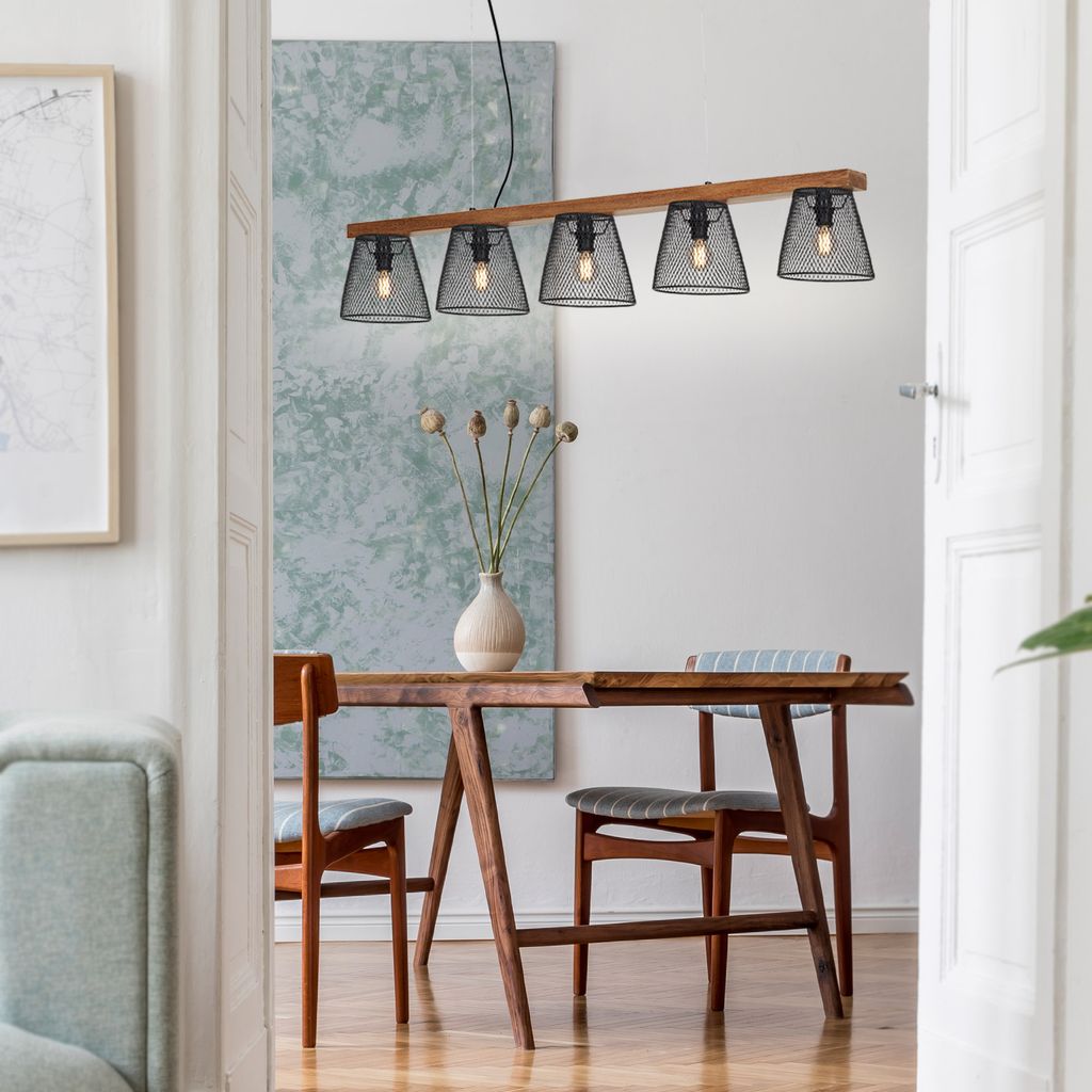 Pendelleuchte Hängelampe retro Gitteroptik 5x E14 25 W Metall-Holz Briloner 10