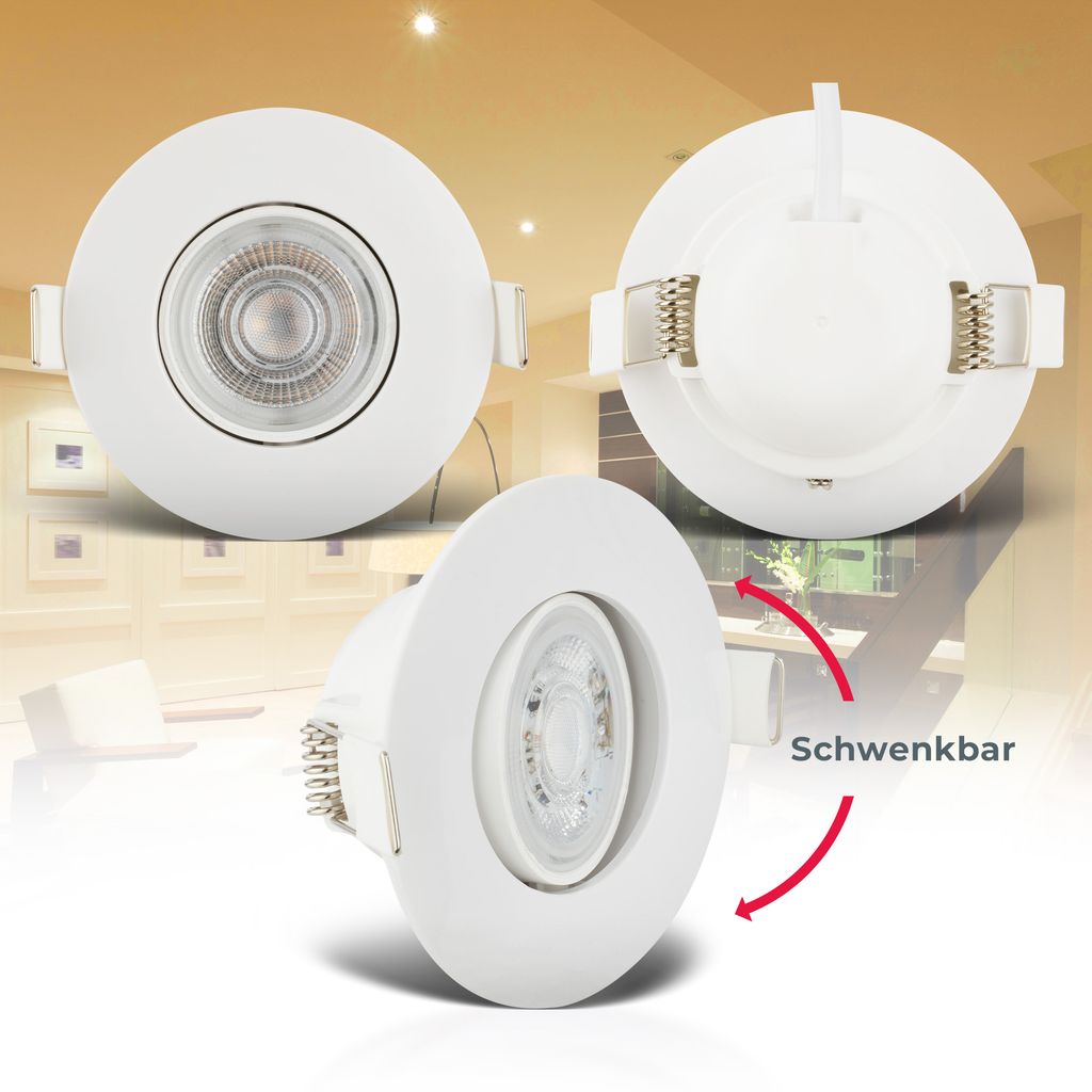 Einbaustrahler 68mm 5er Set - 230V, 4,9W, 480lm, LED, dimmbar, IP65, warmweiß, weiß