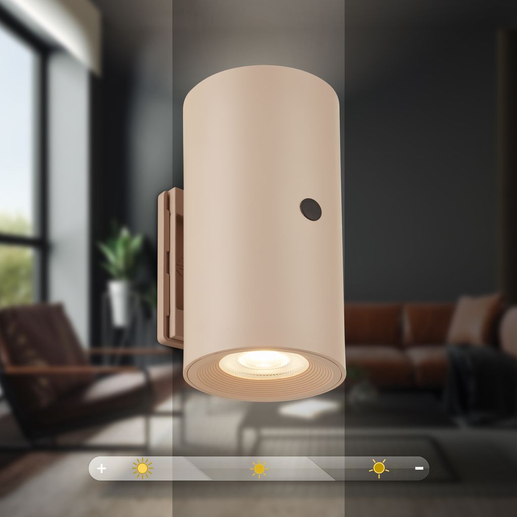 Isy Wandlampe - 2W, 140lm, Akku, LED, Touch, Dimmbar, 2er Set, Beige