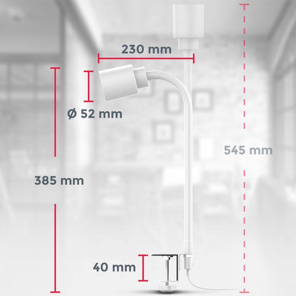 Klemmlampe - 5W, 400lm, LED, mit Stecker, dimmbar, Schwanenhals, warmweiß, weiß