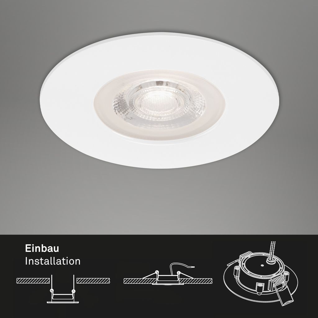 LED Einbauleuchten 3er Set 5W IP44 weiß 3000K Ø9cm Kunststoff Briloner 6