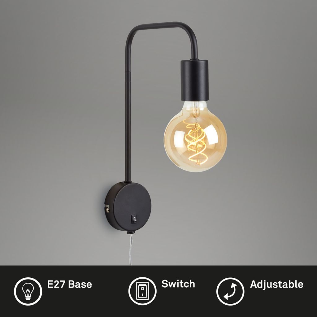 Clip-on/plug-in armatuur 35,5 cm 1x exkl. E27 10W zwart