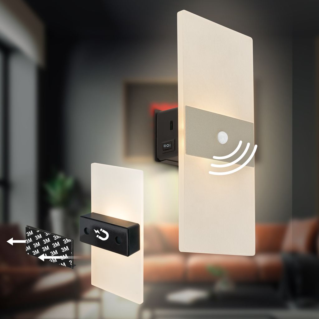 Aura Wandleuchte - 2,5W, 100lm, Akku, LED, mit Bewegungsmelder, Nickel-Matt