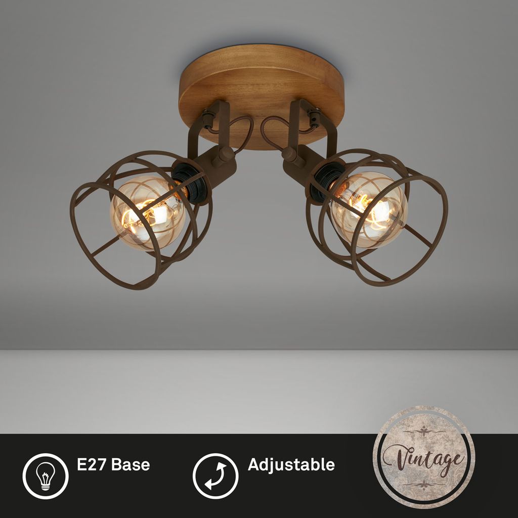 Spotleuchte Deckenspot Retro schwenkbar 2xE27 Ø22cm 25W Dunkelbraun Briloner 2