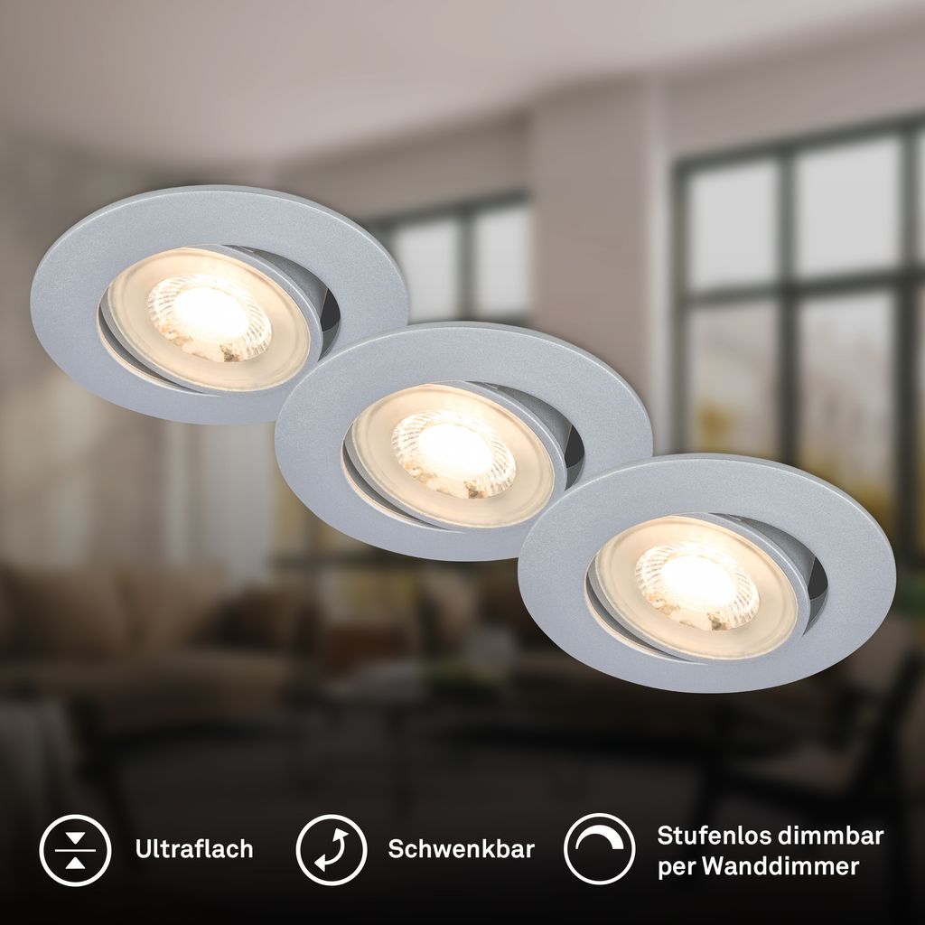 Show LED Einbaustrahler 68mm 3er Set - 230V, 4,9W, 480lm, LED, Dimmbar, Warmweiß, Chrom-matt