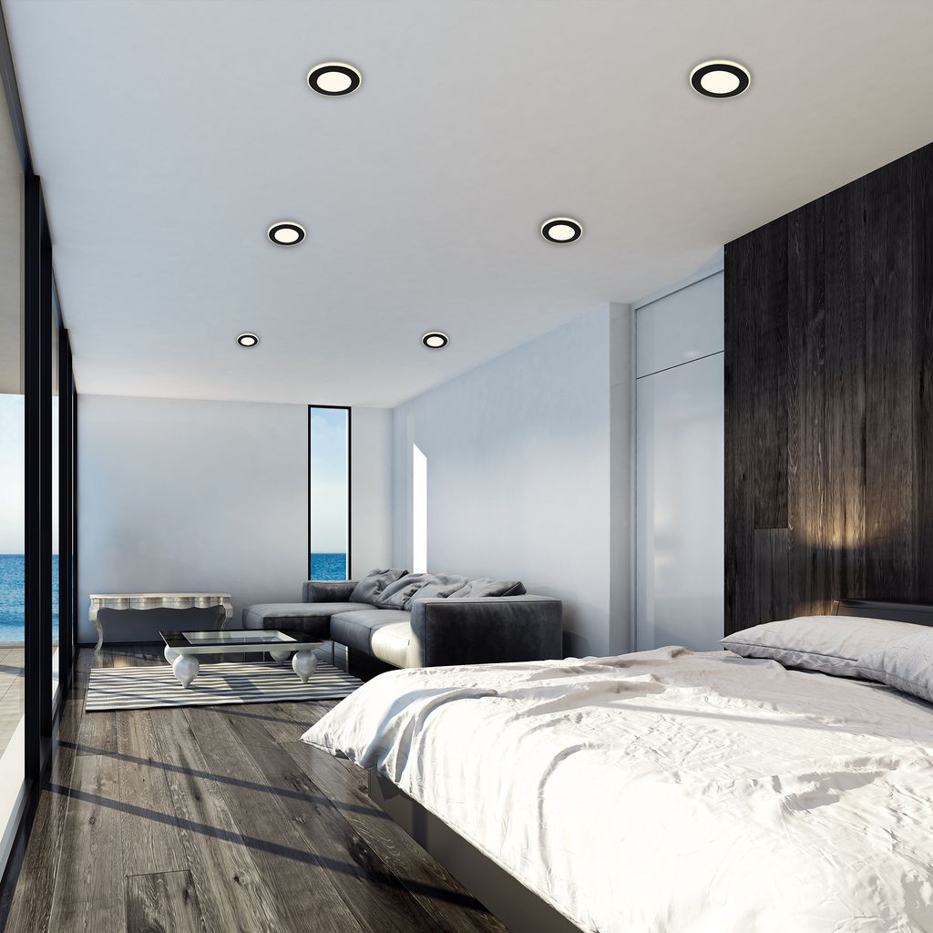 B.K.Licht - Set of 6 LED recessed spotlights 230V with night light function, surfaces and rings separately switchable, memory function, LED spot, flat, ceiling spots, recessed lights, 68mm, 93x30mm, black