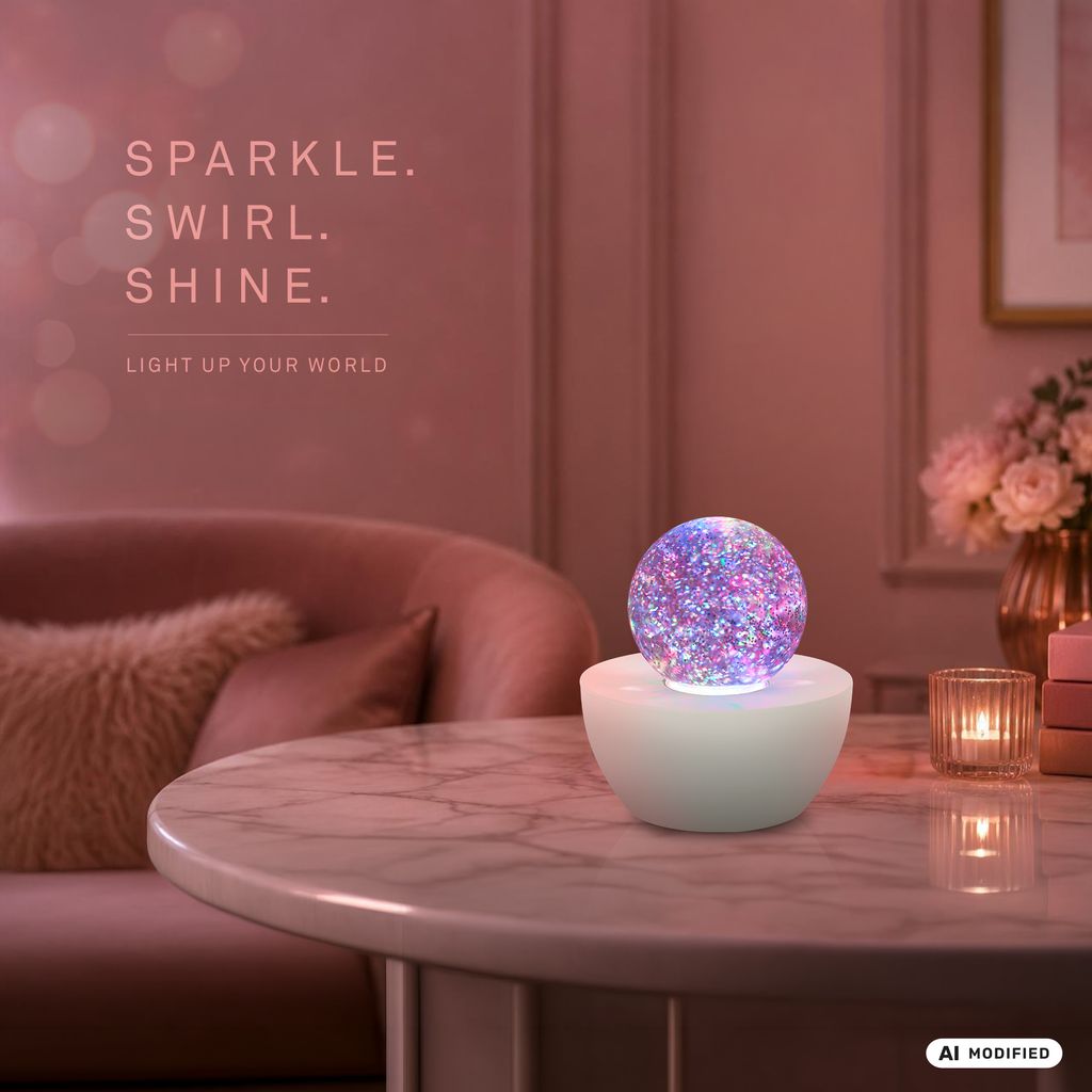 Glitter Tischlampe - 0,6W, RGB, Glitzerkugel, Altweiß