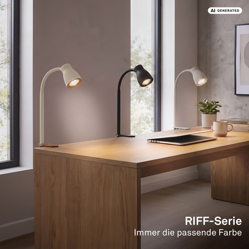 Riff Klemmlampe - 3,5W, 400lm, LED, Schwenkbar, Warmweiß, Altweiß