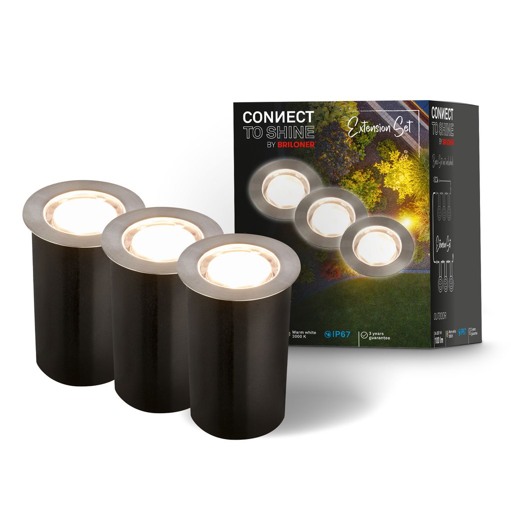 CONNECT TO SHINE Erweiterungsset Tilia mit 3er Set LED Bodeneinbaustrahler. IP67 4 0