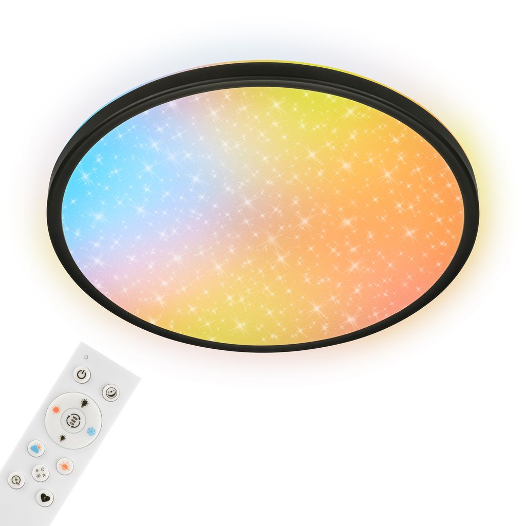 Slim Deckenlampe Ø37,5 cm - LED, AuraGlow, Farbwechsel, Dimmbar, Fernbedienung, Schwarz