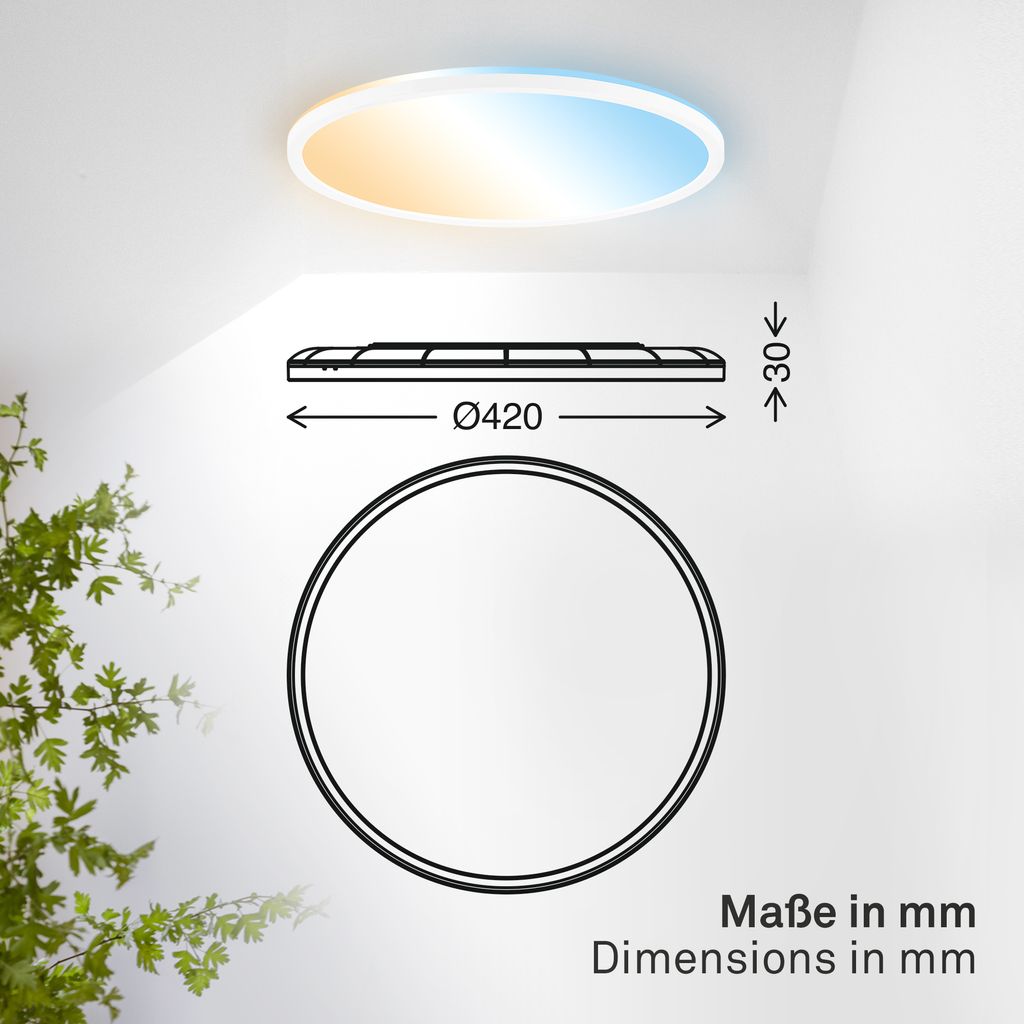 LED Panel Ø42 cm - 22W, 3000lm, Dimmbar, CCT, Fernbedienung, IP44, Weiß
