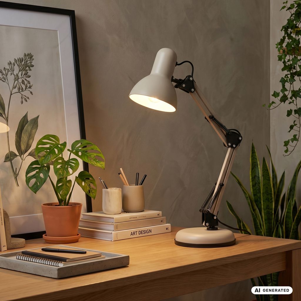 Pixa Schreibtischlampe - mit Stecker, Schalter, Schwenkbar, E14, Beige