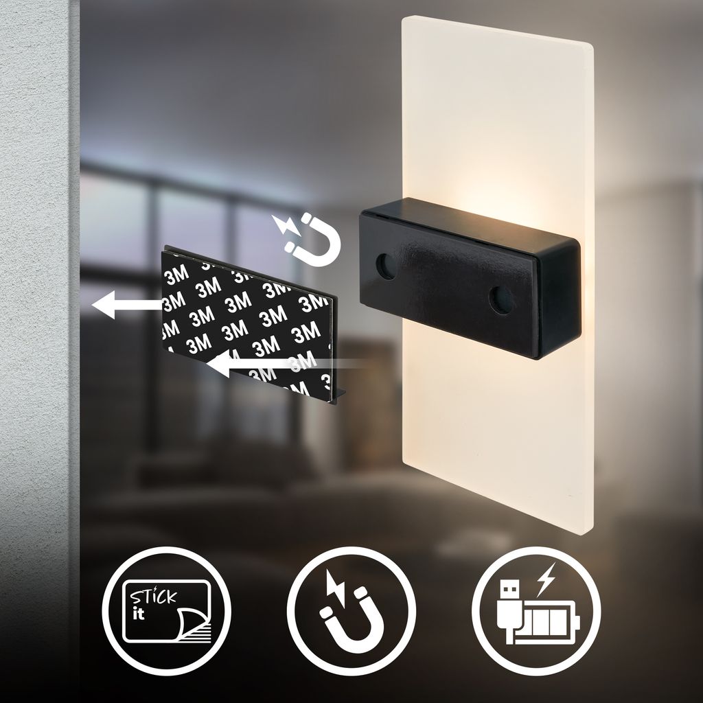 Aura Wandleuchte - 2,5W, 100lm, Akku, LED, mit Bewegungsmelder, Schwarz