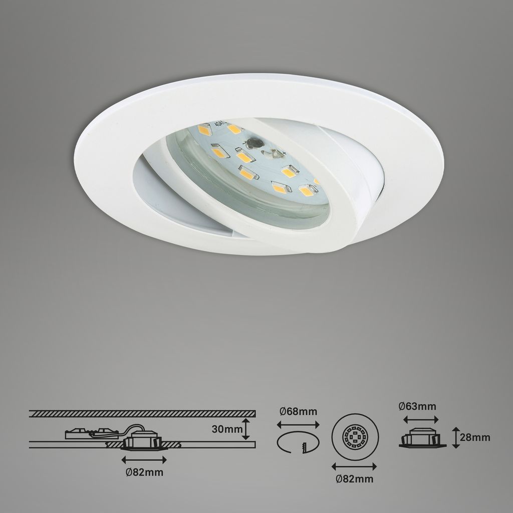 3er Set LED Einbauleuchte, Ø 8,2 cm, 6,5 W, Weiß