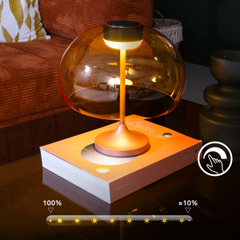 Oimara Tischlampe - Akku, LED, Dimmbar, Touch, inkl. Getränkehalter, IP44, Warmweißes Licht, Orange