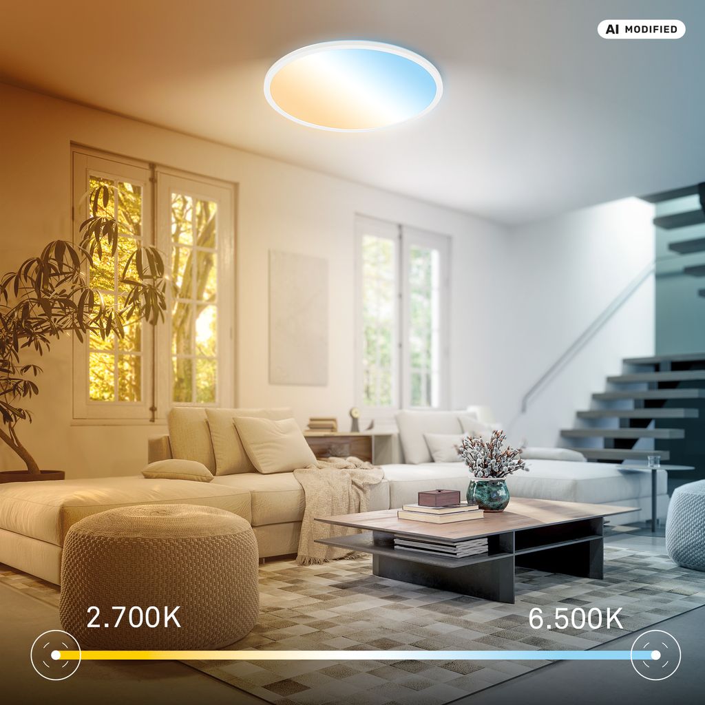 Happy LED Panel Ø42 cm - 22W, 3000lm, Fernbedienung, Dimmbar, CCTIC, RGBIC, Weiß