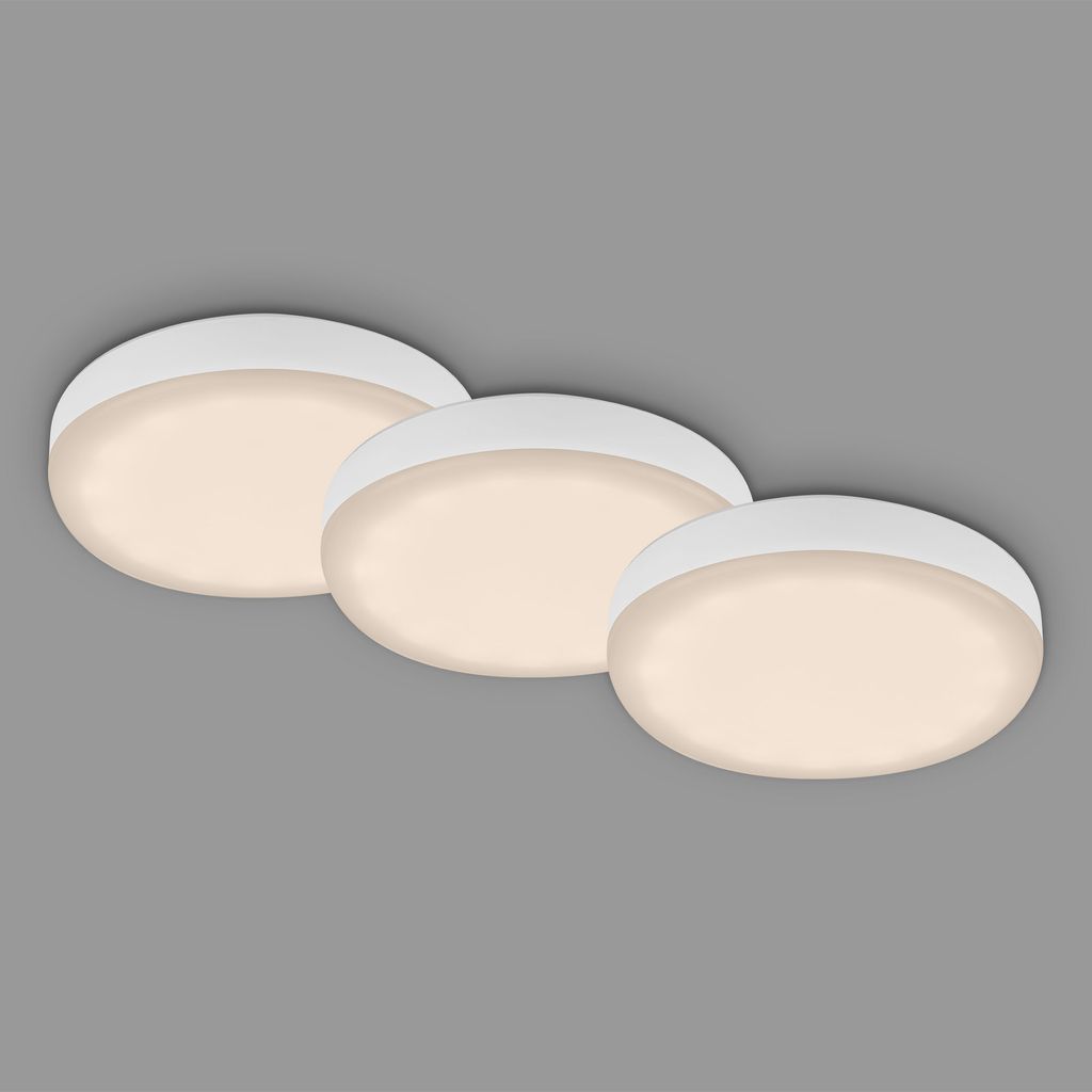 PLAT frameless LED-downlights, set of 3 I plastic-metal / white I incl. 3 x LED-platine 3W 350lm 3.000K I lifetime 25.000h, Ra>=80 I not dimmable I IP44 I 75x36mm (DxH) I Installation dimensions: 60x30mm (DxH)
