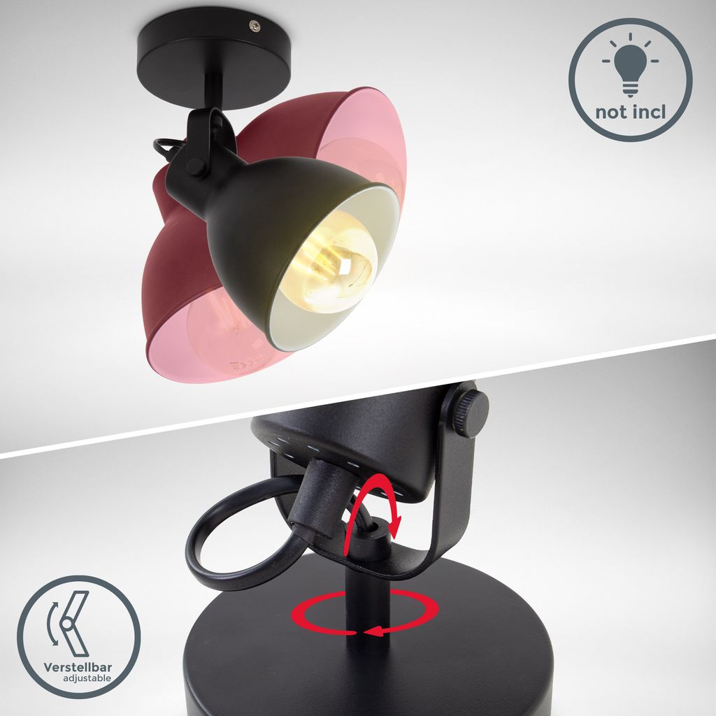 B.K.Licht Wall Light, Rotatable spot, E27 socket, bulb not included, retro wall lamp, swivelling spotlight, vintage industrial spot, black-white
