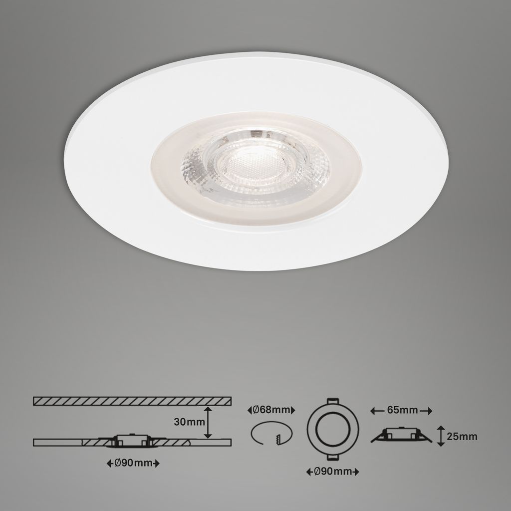 LED Einbauleuchten 3er Set 5W IP44 weiß 3000K Ø9cm Kunststoff Briloner 21