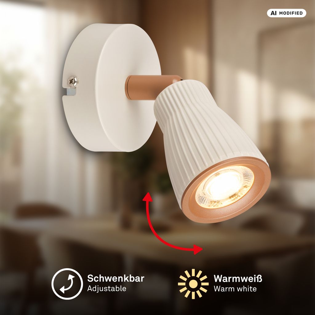 Riff Wandlampe Ø8 cm - 3,5W, 400lm, LED, Schwenkbar, Warmweiß, Warm Grey-Coffee