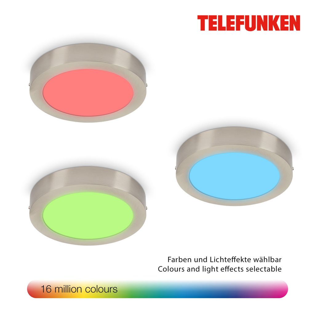 LED Aufbauleuchte Smart WiFi dimmbar CCT Bluetooth 18W silber Metall Telefunken 7