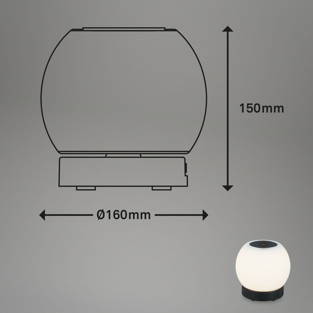 LED Akku Tischleuchte, Ø16 cm, LED-Modul,  3W, 350 lm, schwarz