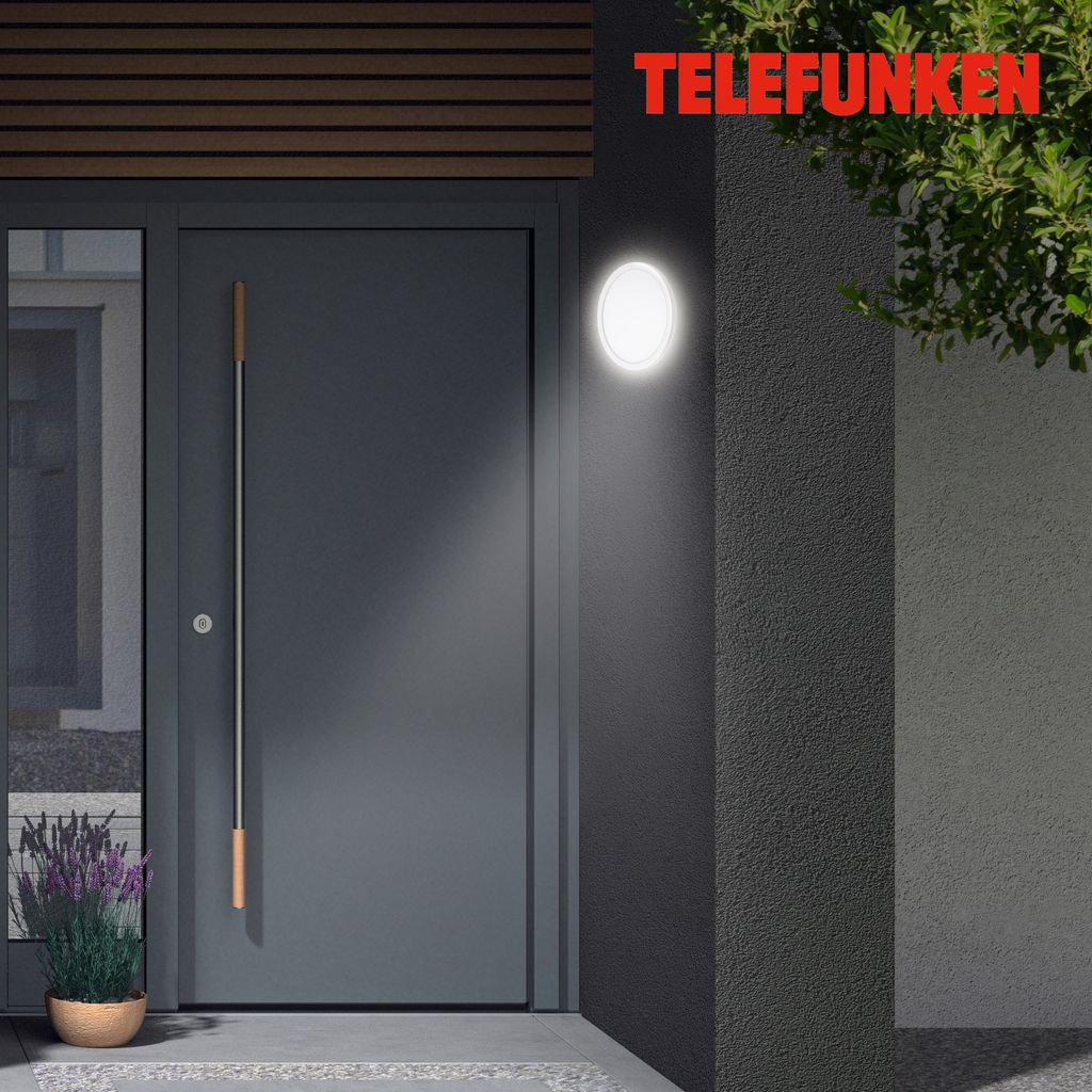 LED Außenwandleuchte Außenleuchte IP44 4000K 15W Ø28cm Weiß Telefunken 9
