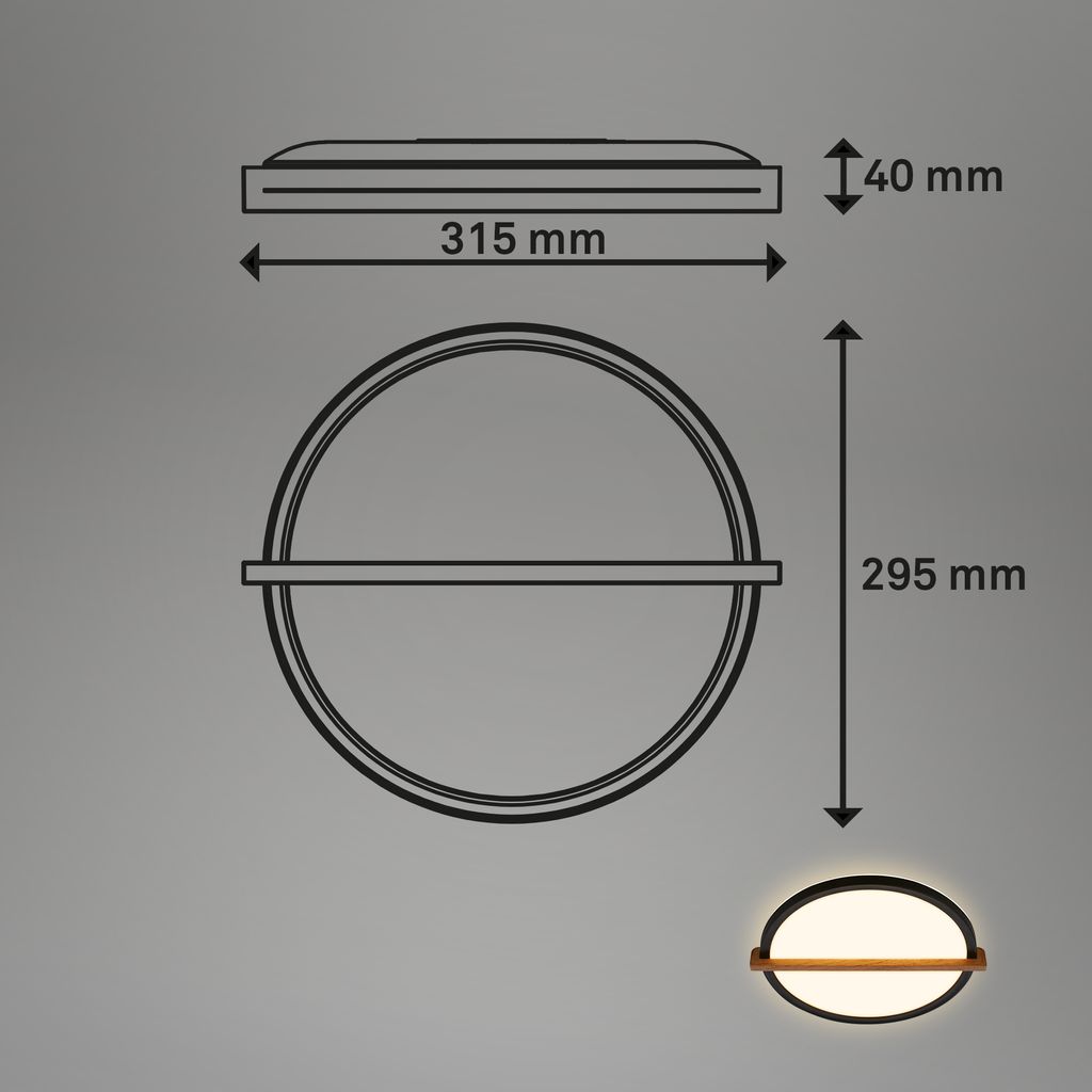 Remsa LED Deckenlampe, Holzdekor, Backlight, Oval 31,5x29 cm, Schwarz-Holz