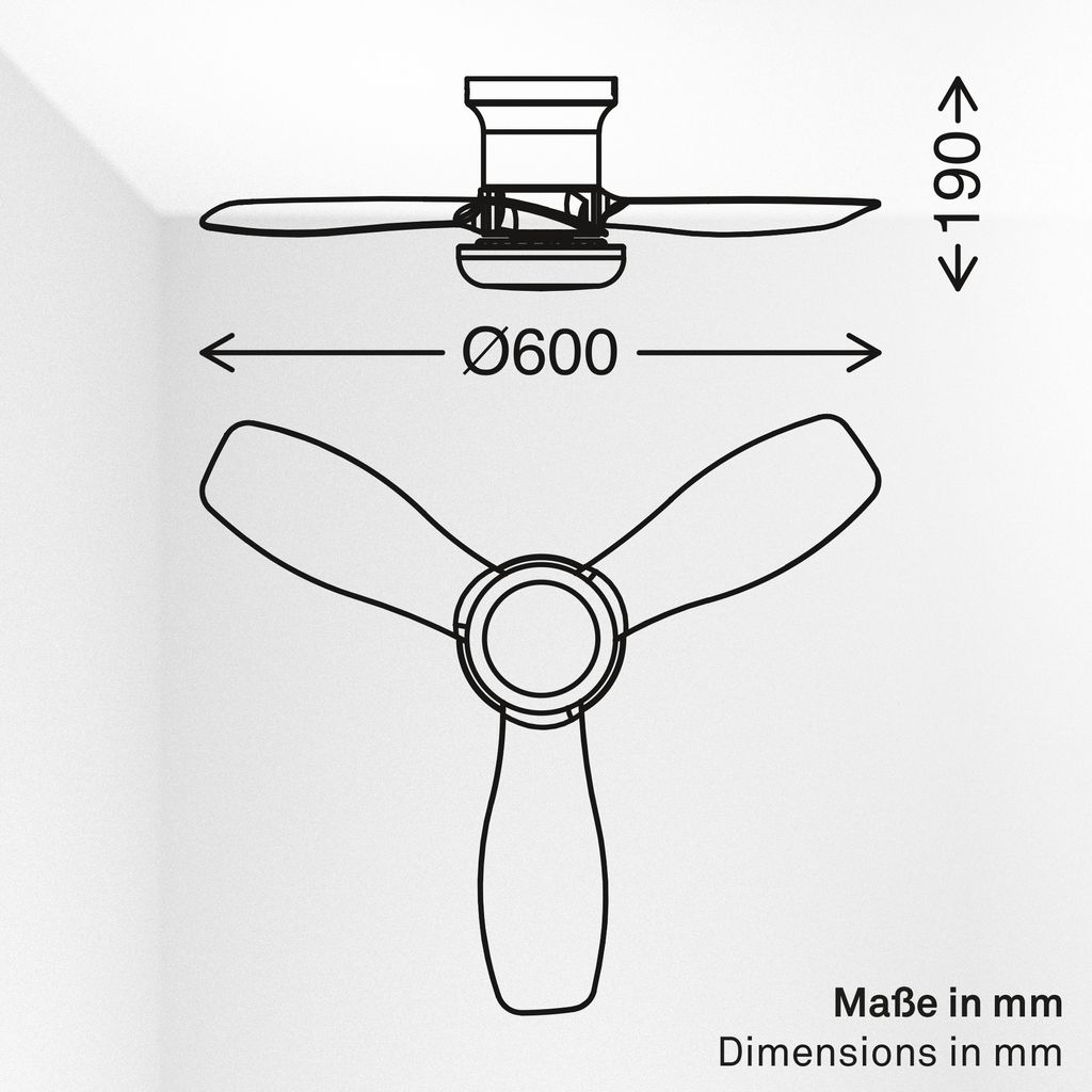 Pan Deckenventilator mit Beleuchtung - 15W, 1700lm, 3 Geschwindkeiten, CCT, Dimmbar, Weiß