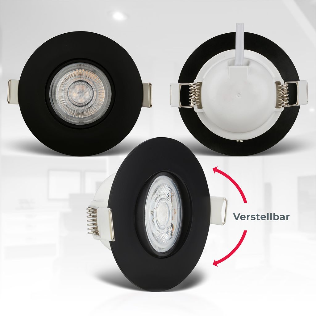 B.K.Licht - Set of 5 LED recessed spotlights 230V, swivel LED spotlight for bathroom IP65, ceiling spotlights infinitely dimmable, LED spots, ceiling spots, bathroom lamp, black, 90x42 mm (DxH)